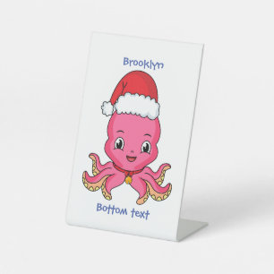 Niedlicher Oktopus mit Weihnachtshut Cartoon Sockelschild