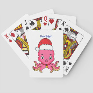 Niedlicher Oktopus mit Weihnachtshut Cartoon Spielkarten