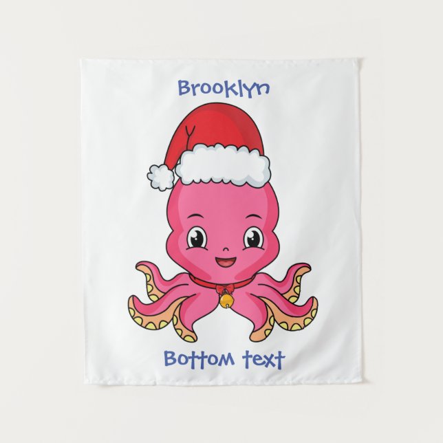 Niedlicher Oktopus mit Weihnachtshut Cartoon Wandteppich (Vorderseite)