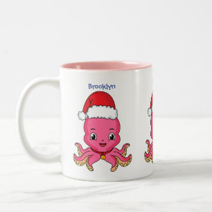 Niedlicher Oktopus mit Weihnachtshut Cartoon Zweifarbige Tasse