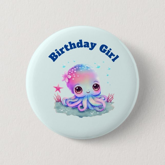 Niedlicher Oktopus unter dem Meeresthema Button (Vorderseite)
