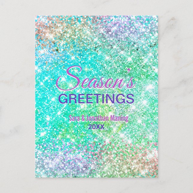 Niedlicher ombre grün Glitzer Weihnachten neues Ja Postkarte (Vorderseite)