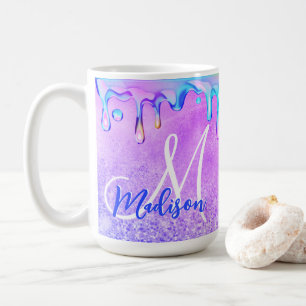 Niedlicher ombre lila rosa Glitzer unicorn Monogra Kaffeetasse