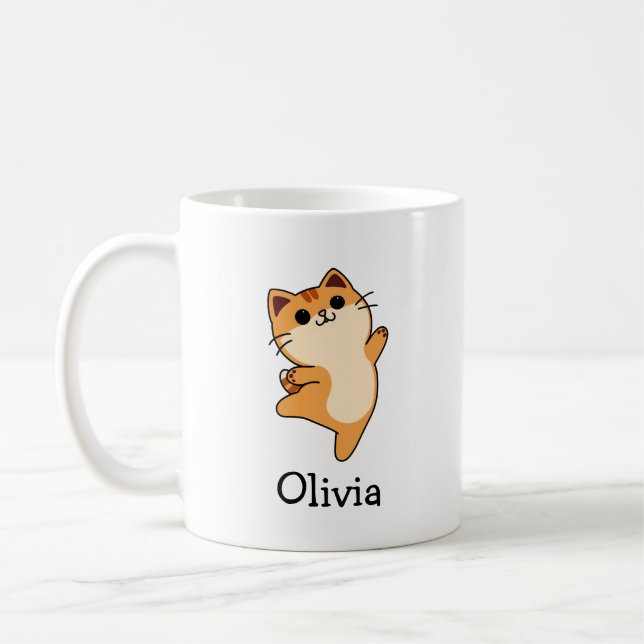 Niedlicher Orange Cat Individuelle Name Kaffeetasse (Links)