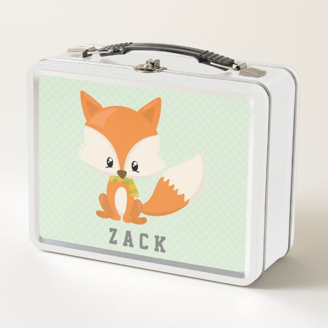 Niedlicher Orange Fox Cartoon Wald Tier Metall Brotdose (Vorderseite)