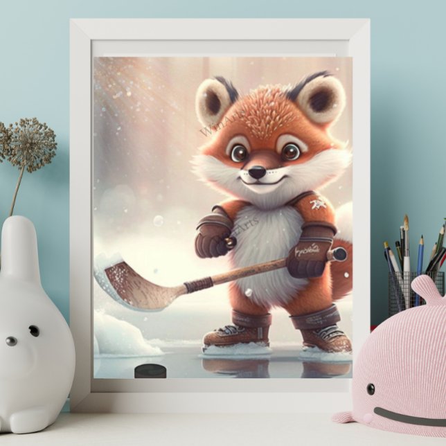 Niedlicher Orange Fox Eishockey Art Kinderzimmer Poster (Von Creator hochgeladen)