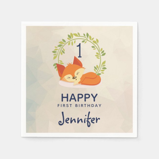 Niedlicher Orange Fox mit grünen Blätter Wreath Ge Serviette (Vorderseite)