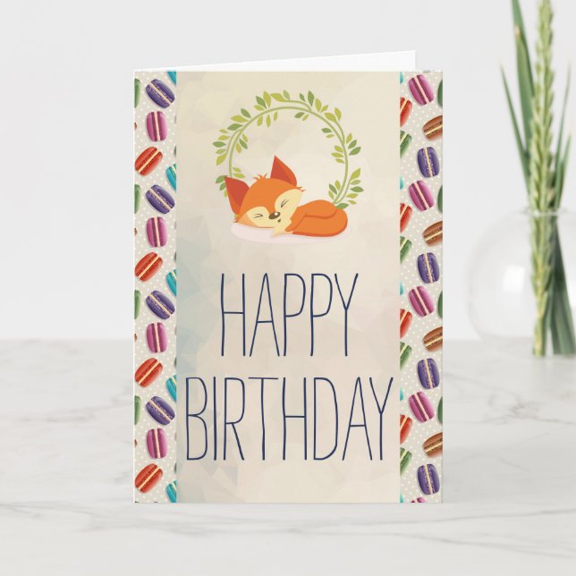 Niedlicher Orange Fox mit Wreath Happy Birthday Karte (Vorderseite)