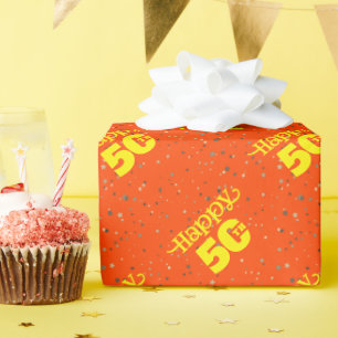 NIEDLICHER ORANGE-Geburtstag Geschenkpapier