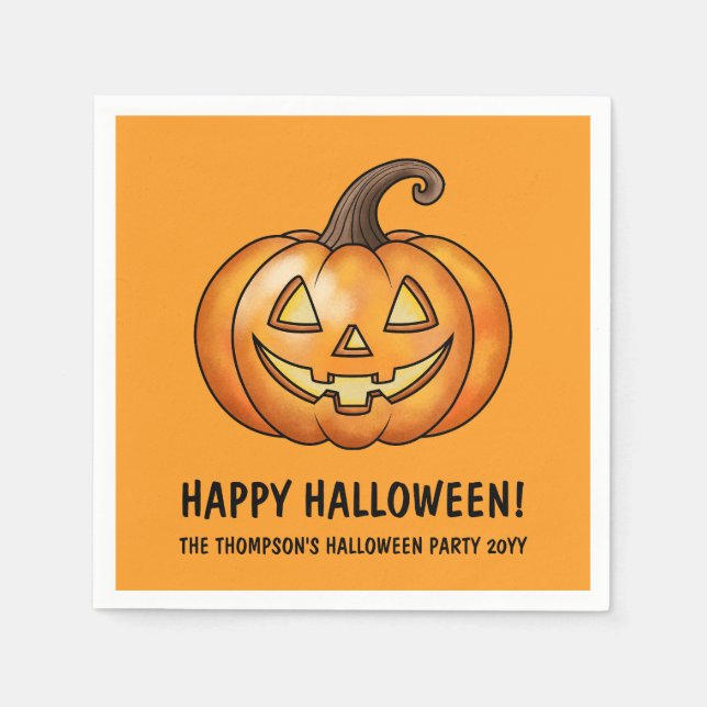 Niedlicher Orange Halloween-Kürbis mit benutzerdef Serviette (Vorderseite)