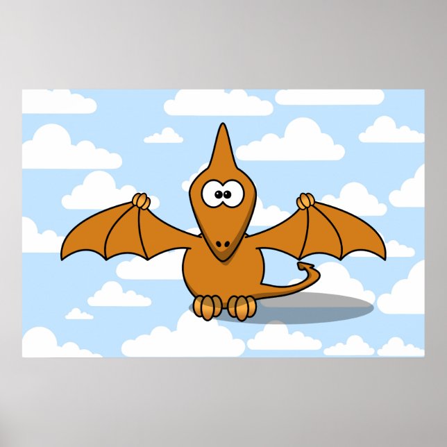 Niedlicher Orange PterodactylCartoon Poster (Vorne)
