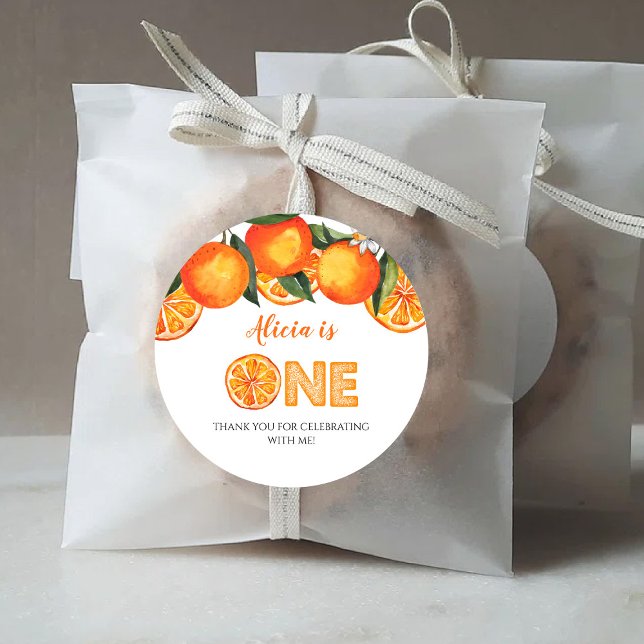 Niedlicher Orange-Rundsticker zum ersten Geburtsta Runder Aufkleber (Von Creator hochgeladen)