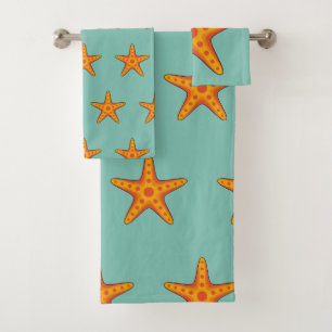 Niedlicher Orange Starfish Cartoon Badhandtuch Set