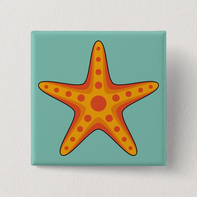Niedlicher Orange Starfish Cartoon Button (Vorderseite)
