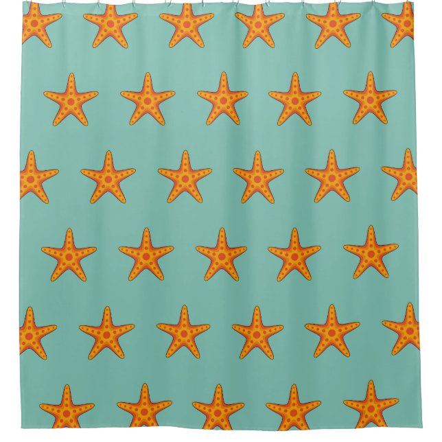 Niedlicher Orange Starfish Cartoon Duschvorhang (Vorderseite)