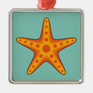 Niedlicher Orange Starfish Cartoon Ornament Aus Metall