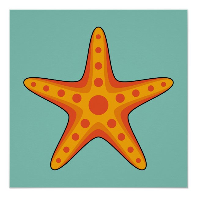 Niedlicher Orange Starfish Cartoon Poster (Vorderseite)