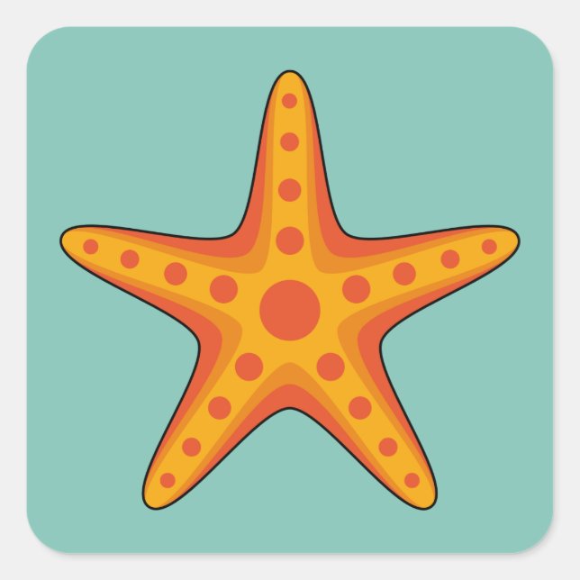 Niedlicher Orange Starfish Cartoon Quadratischer Aufkleber (Vorderseite)