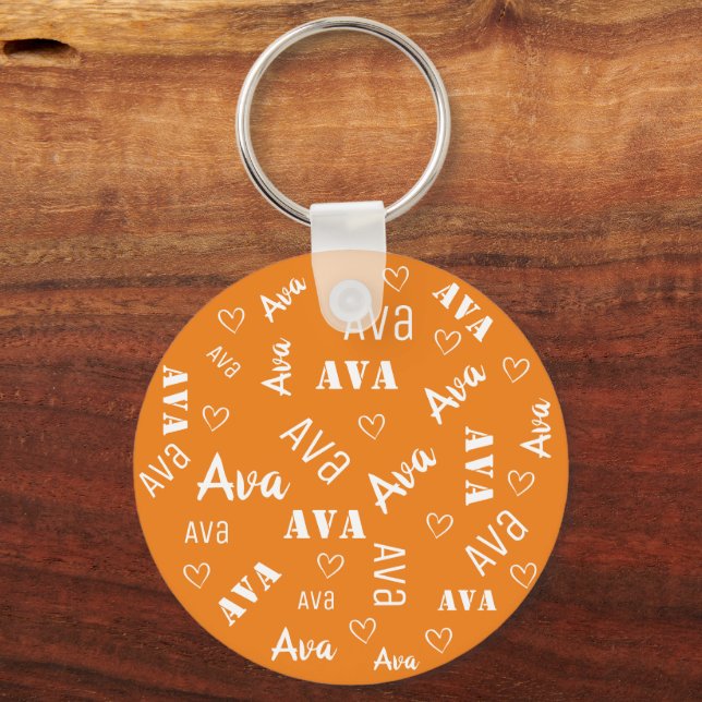 Niedlicher Orange Word Art Cloud Herzname Benutzer Schlüsselanhänger (Vorderseite)
