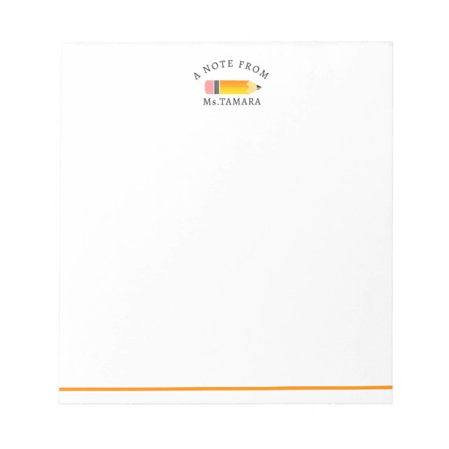 Niedlicher orangefarbener Stift aus dem Namen des  Notizblock (Vorderseite)