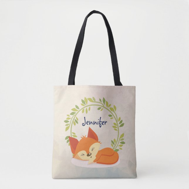 Niedlicher Orangenfox mit grünem Blätter Kranz Tasche (Vorderseite)