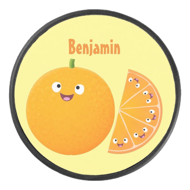 Niedlicher Orangenfrucht-Cartoon Eishockey Puck (Vorderseite)