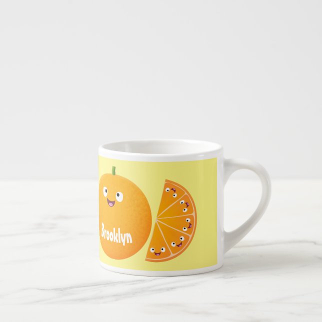 Niedlicher Orangenfrucht-Cartoon Espressotasse (Rechts)