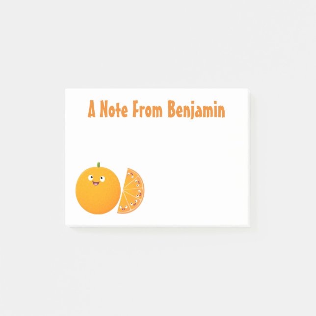 Niedlicher Orangenfrucht-Cartoon Post-it Klebezettel (Vorderseite)