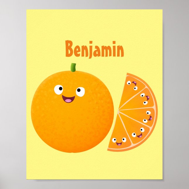 Niedlicher Orangenfrucht-Cartoon Poster (Vorne)