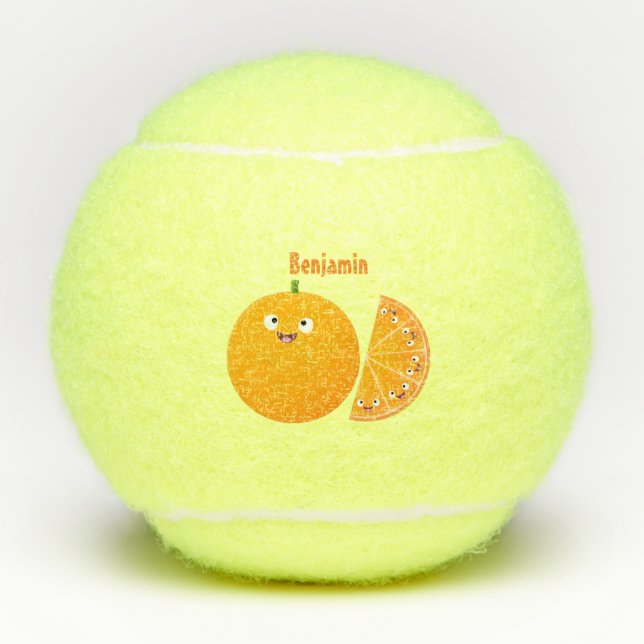 Niedlicher Orangenfrucht-Cartoon Tennisbälle (Vorderseite)