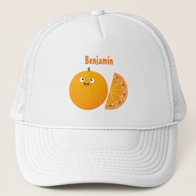 Niedlicher Orangenfrucht-Cartoon Truckerkappe (Vorderseite)