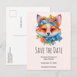 Niedlicher Orangenfuchs mit Blumenkronen Ankündigungspostkarte