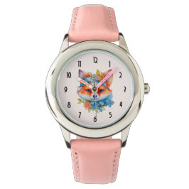 Niedlicher Orangenfuchs mit Blumenkronen Armbanduhr