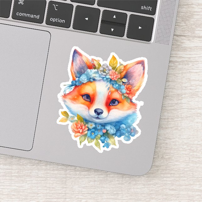Niedlicher Orangenfuchs mit Blumenkronen Aufkleber (Detail)
