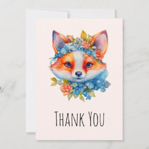 Niedlicher Orangenfuchs mit Blumenkronen Dankeskarte