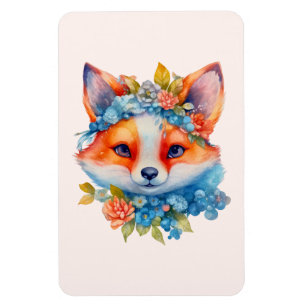 Niedlicher Orangenfuchs mit Blumenkronen Magnet