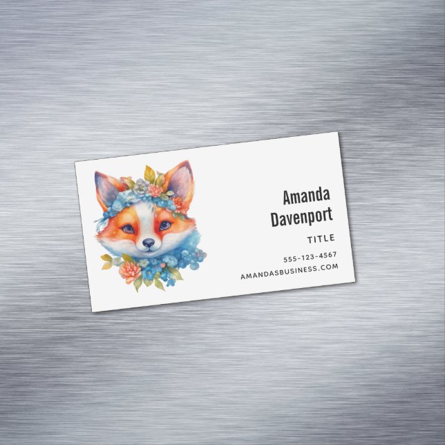 Niedlicher Orangenfuchs mit Blumenkronen Magnetische Visitenkarte (Beispiel)