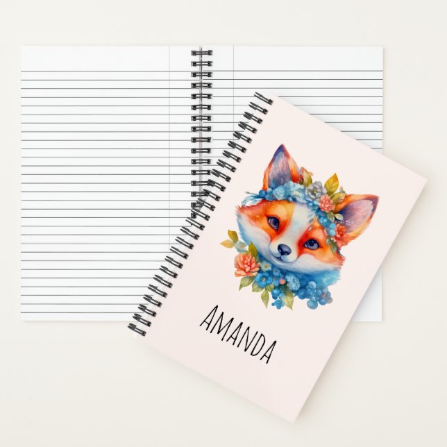 Niedlicher Orangenfuchs mit Blumenkronen Notizbuch (Innen)