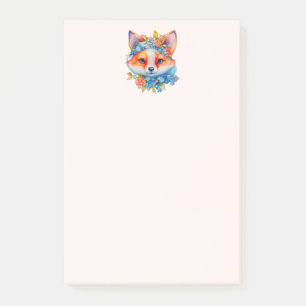 Niedlicher Orangenfuchs mit Blumenkronen Post-it Klebezettel