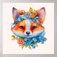 Niedlicher Orangenfuchs mit Blumenkronen