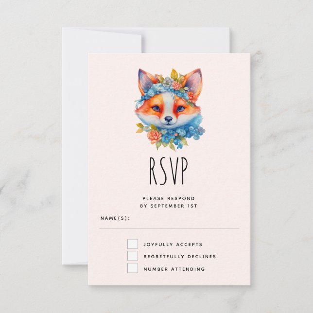 Niedlicher Orangenfuchs mit Blumenkronen RSVP Karte (Vorderseite)