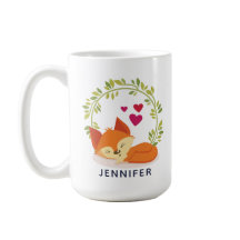 Niedlicher Orangenfuchs, rote Herzen und ein grüne