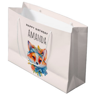 Niedlicher Orangenfuchs zum Geburtstag mit Blumenk Große Geschenktüte