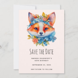 Niedlicher Orangenfuchs zum Geburtstag mit Blumenk Save The Date