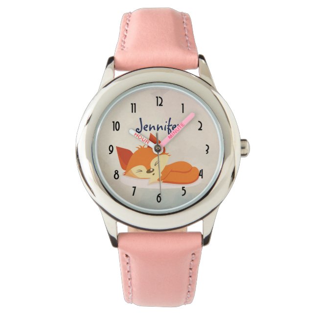 Niedlicher Oranger Cartoon Zeichnend Foxschlafen Armbanduhr (Vorderseite)
