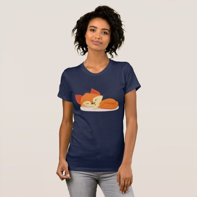 Niedlicher Oranger Cartoon Zeichnend Foxschlafen T-Shirt (Vorne ganz)