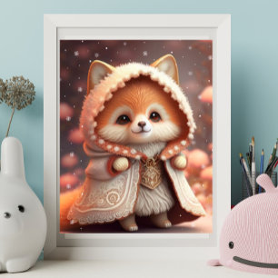 Niedlicher Oranger Fuchs in Robe Kunst-Kinderzimme Poster