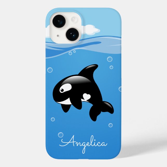 Niedlicher Orca-Wal im Ozean mit Individuelle Name Case-Mate iPhone 14 Hülle (Rückseite)