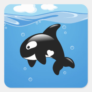 Niedlicher Orca-Wal im Ozean Quadratischer Aufkleber