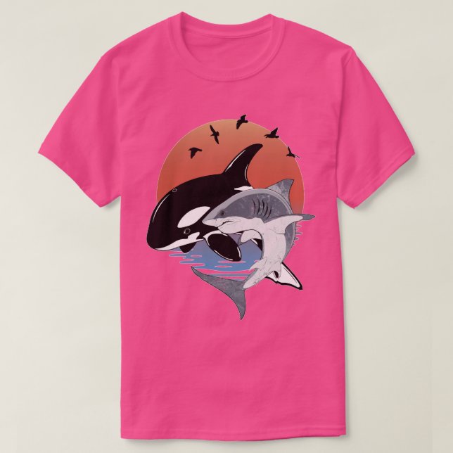 Niedlicher Orca Wal und Hai Samoa Polynesien T-Shirt (Design vorne)